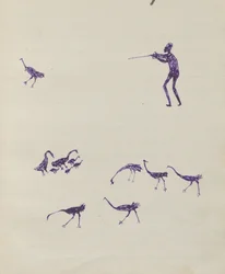 Man Shooting Bird; Groups of Birds